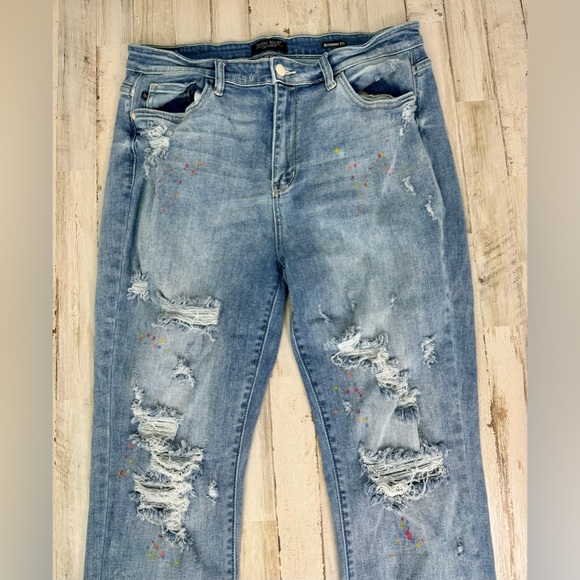 Judy Blue Jeans Womens 15/32 Blue Mid Rise Distressed Skinny - Picture 2 of 11